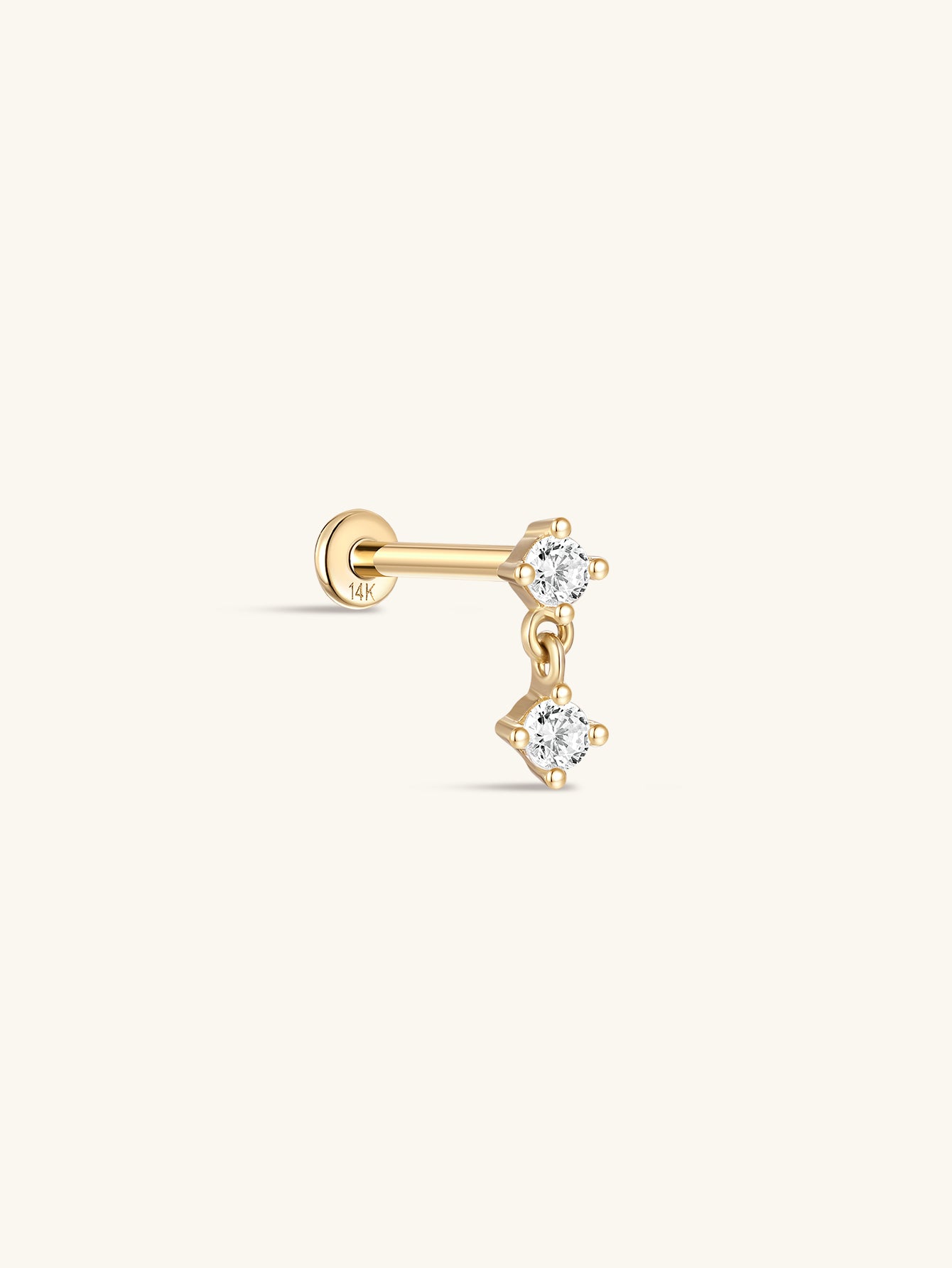 14K Solid Gold Flatback CZ Stud
