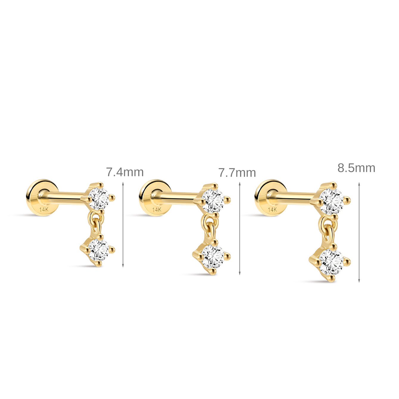 14K Solid Gold Flatback CZ Stud