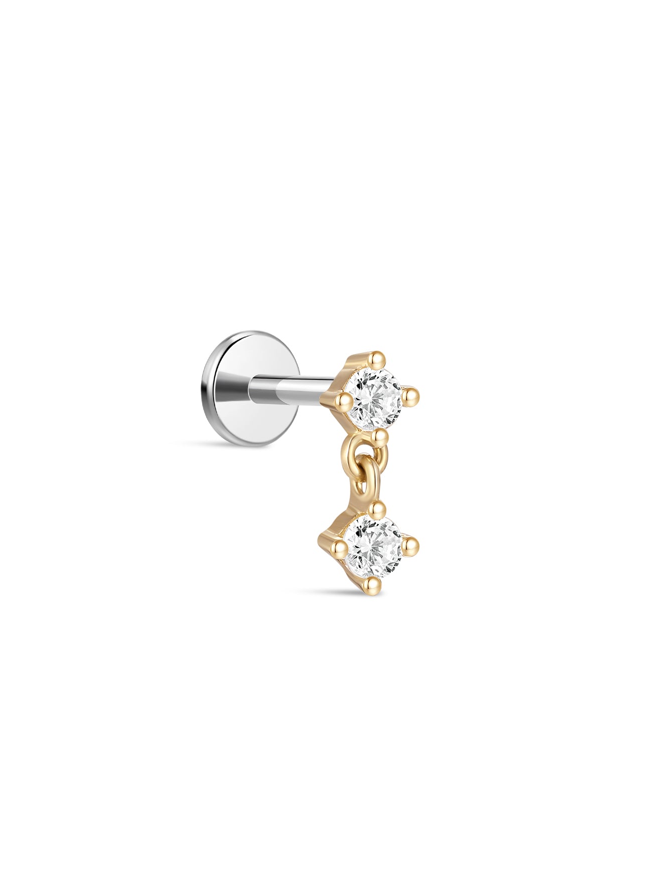 14K Solid Gold Flatback CZ Stud
