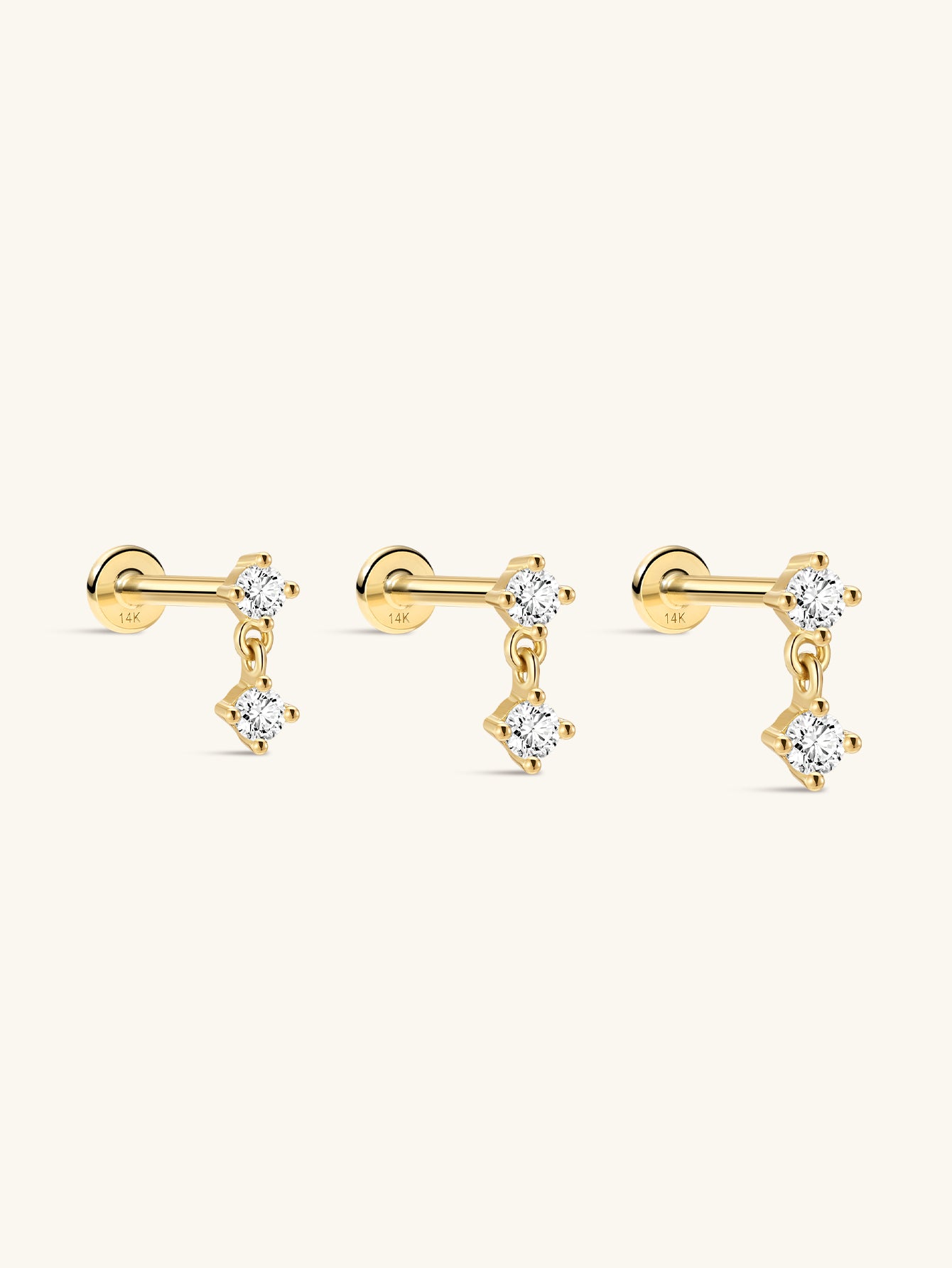 14K Solid Gold Flatback CZ Stud