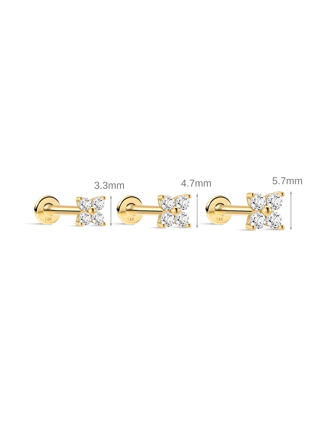 14K massief gouden Sparkle bloem Zirkoon oor piercing Stud