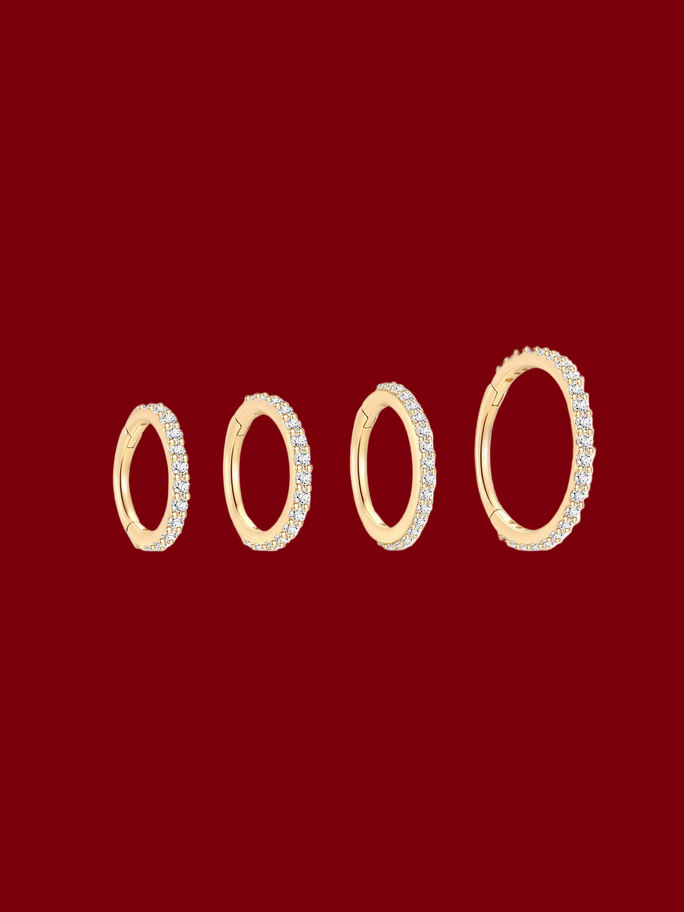 14K Solid Gold Pave Eternity Hoop Huggie Earring