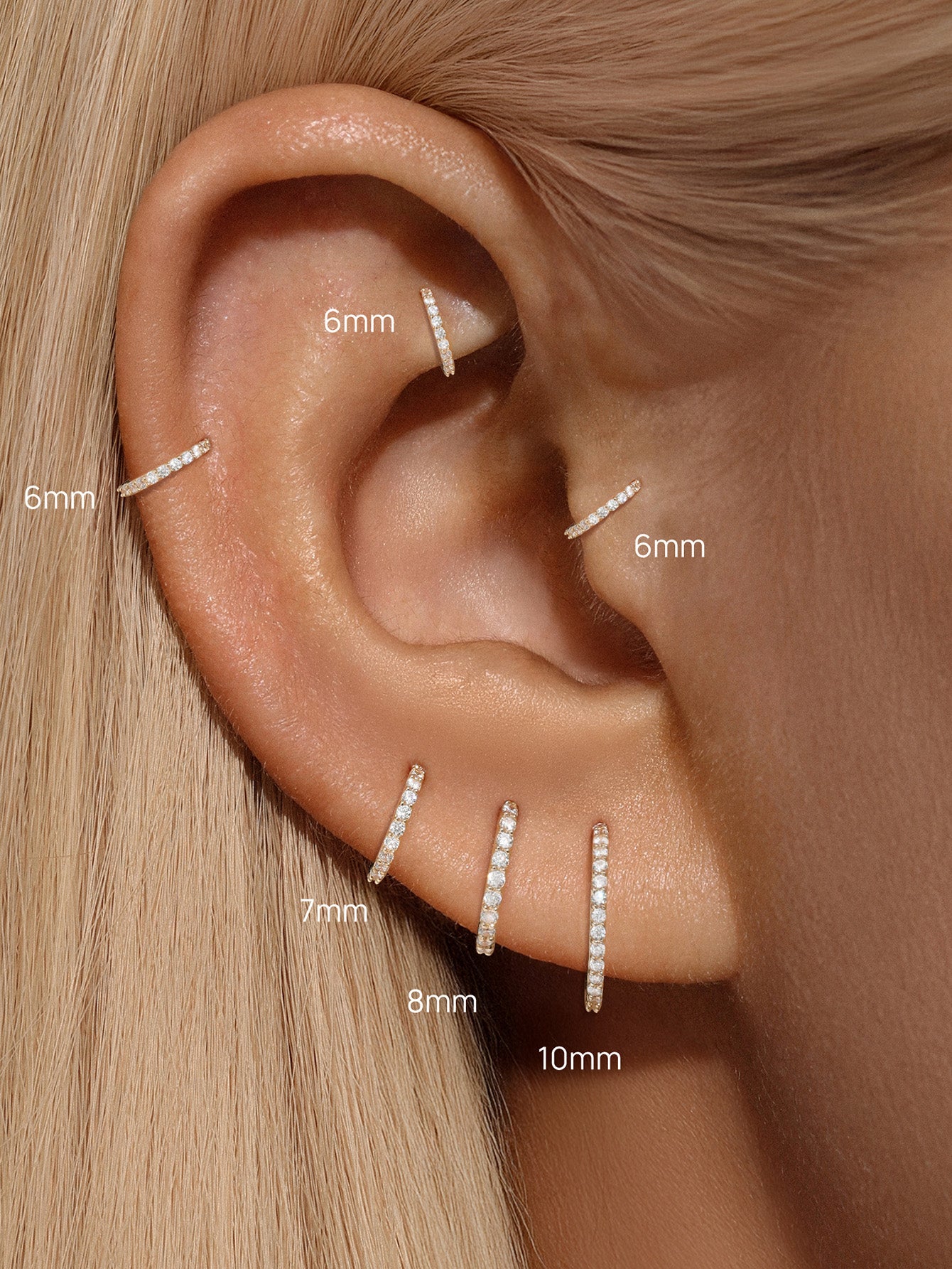 kosiner jewelry 14K Solid Gold Pave Eternity Hoop Huggie Earring