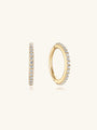 14K Solid Gold 8mm Pave Eternity Hoop Huggie Earrings with Cubic Zirconia.