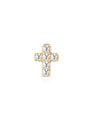 14K solid gold cross stud earring with 5 clear cubic zirconia stones and beaded edge.