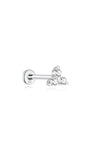 14K solid gold trinity ear piercing stud with three clear cubic zirconia stones and flatback post.