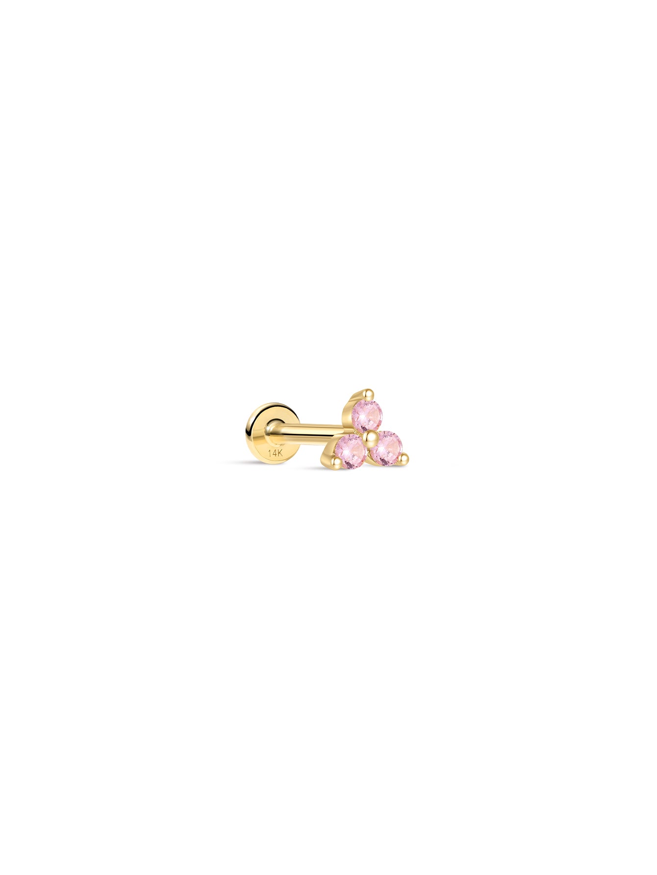 14K Solid Gold October Trinity Shiny Birthstone Stud