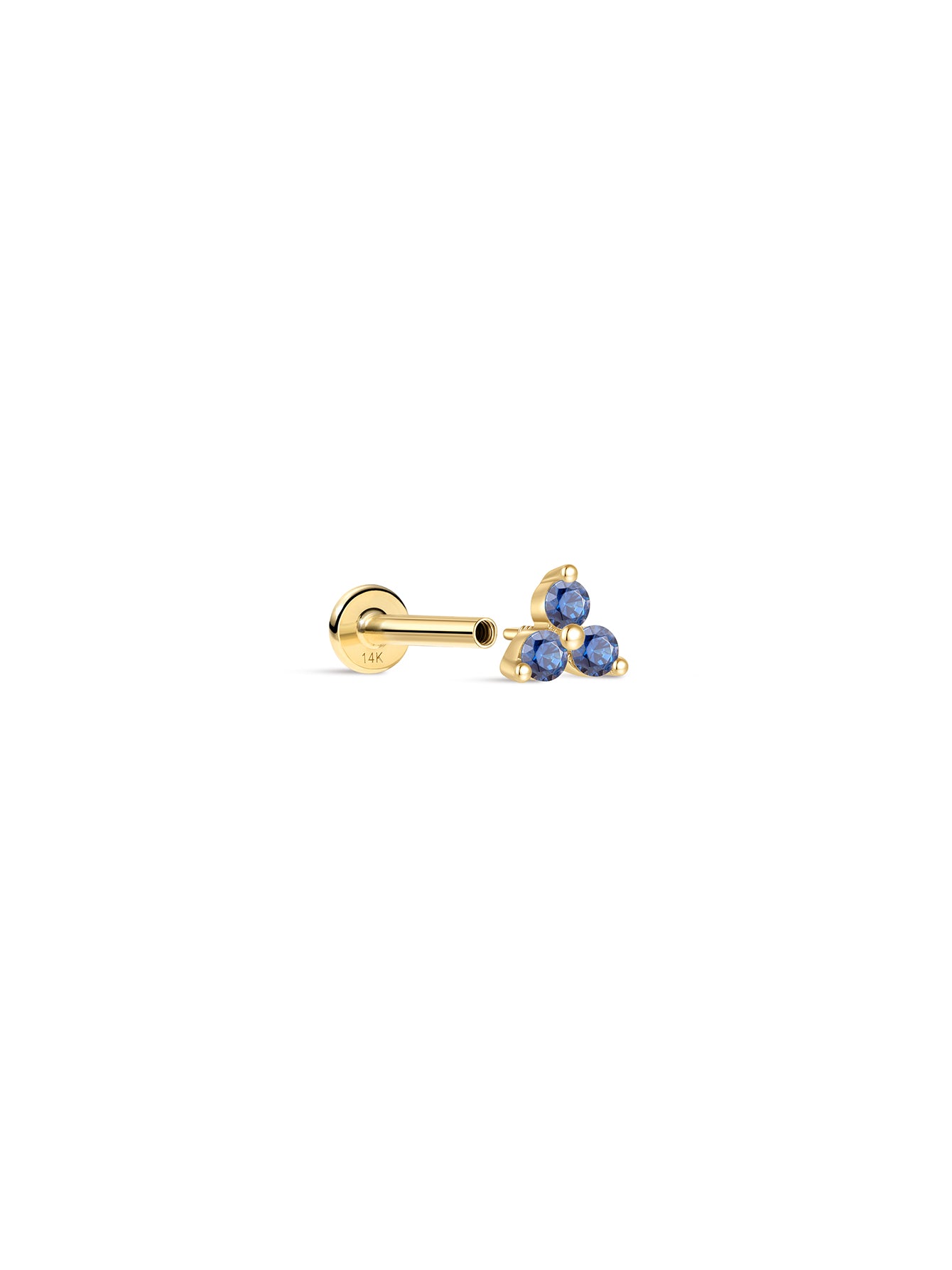 14K Solid Gold March Trinity Shiny Birthstone Stud
