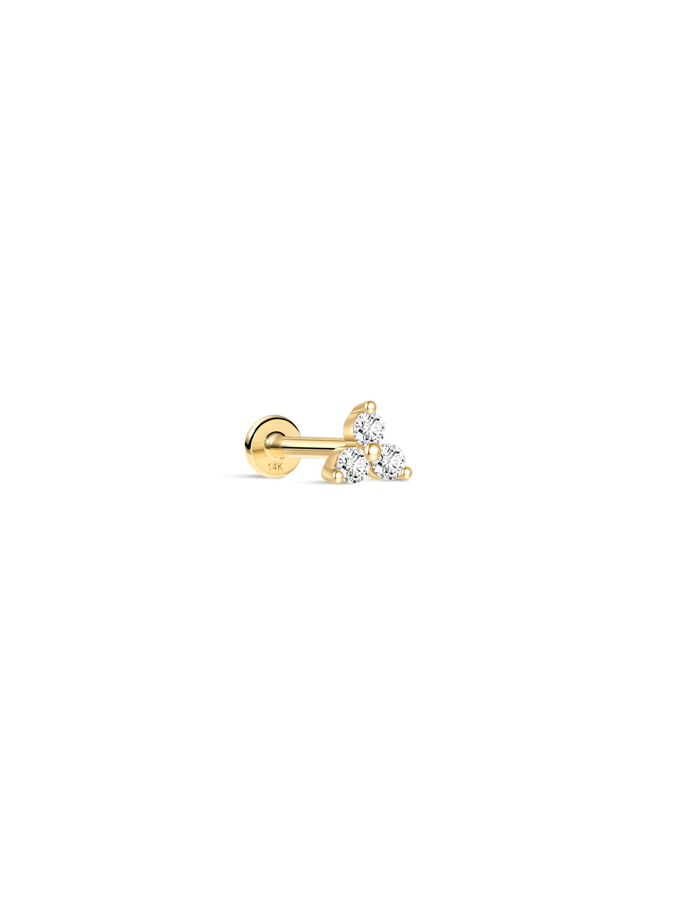 14K Solid Gold April Trinity Shiny Birthstone Stud