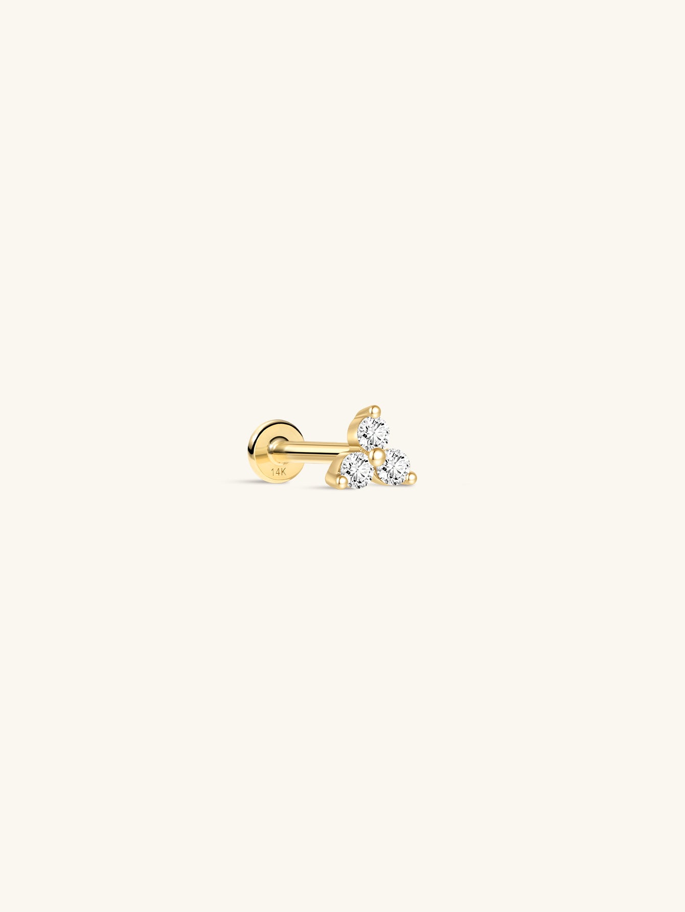 14K Solid Gold April Trinity Shiny Birthstone Stud