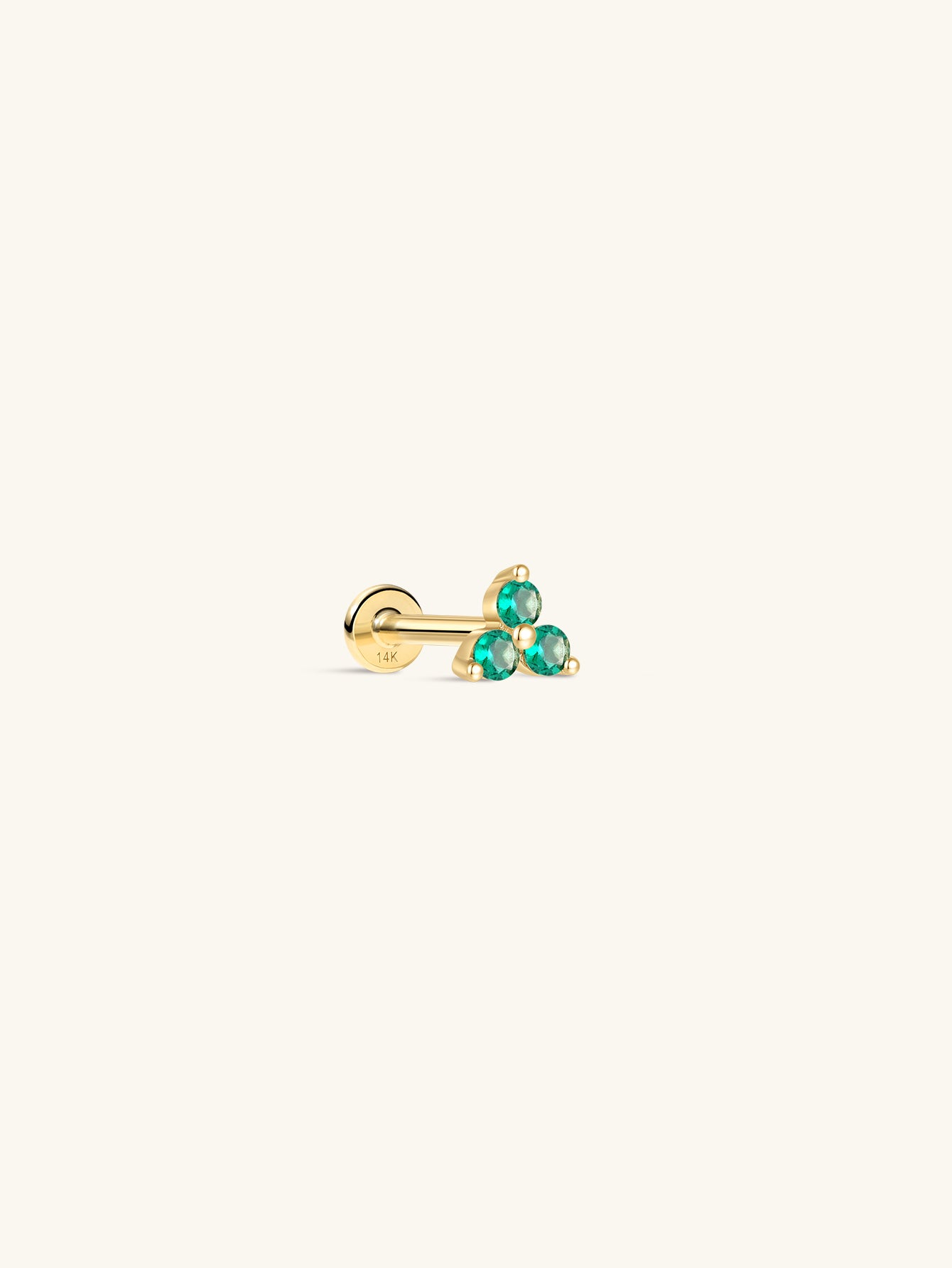 14K Solid Gold May Trinity Shiny Birthstone Stud