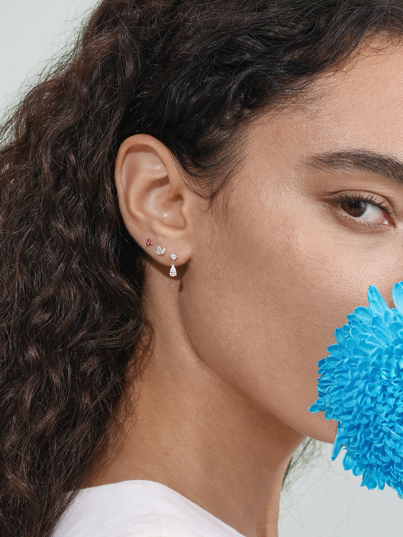 14K Solid Gold Teardrop Pendant Ear Piercing Stud