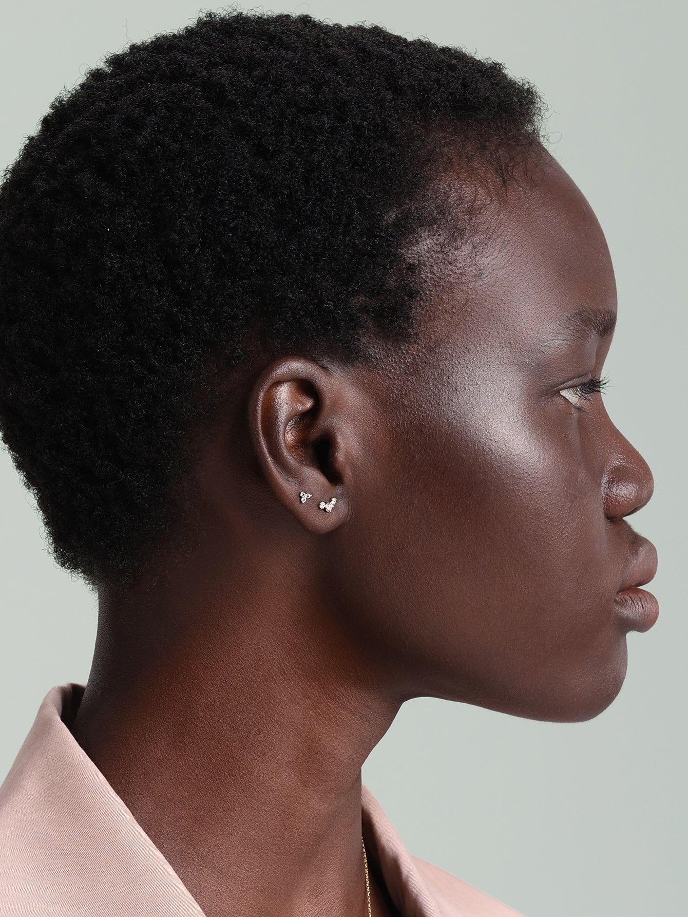 14K Solid Gold June Trinity Shiny Birthstone Stud