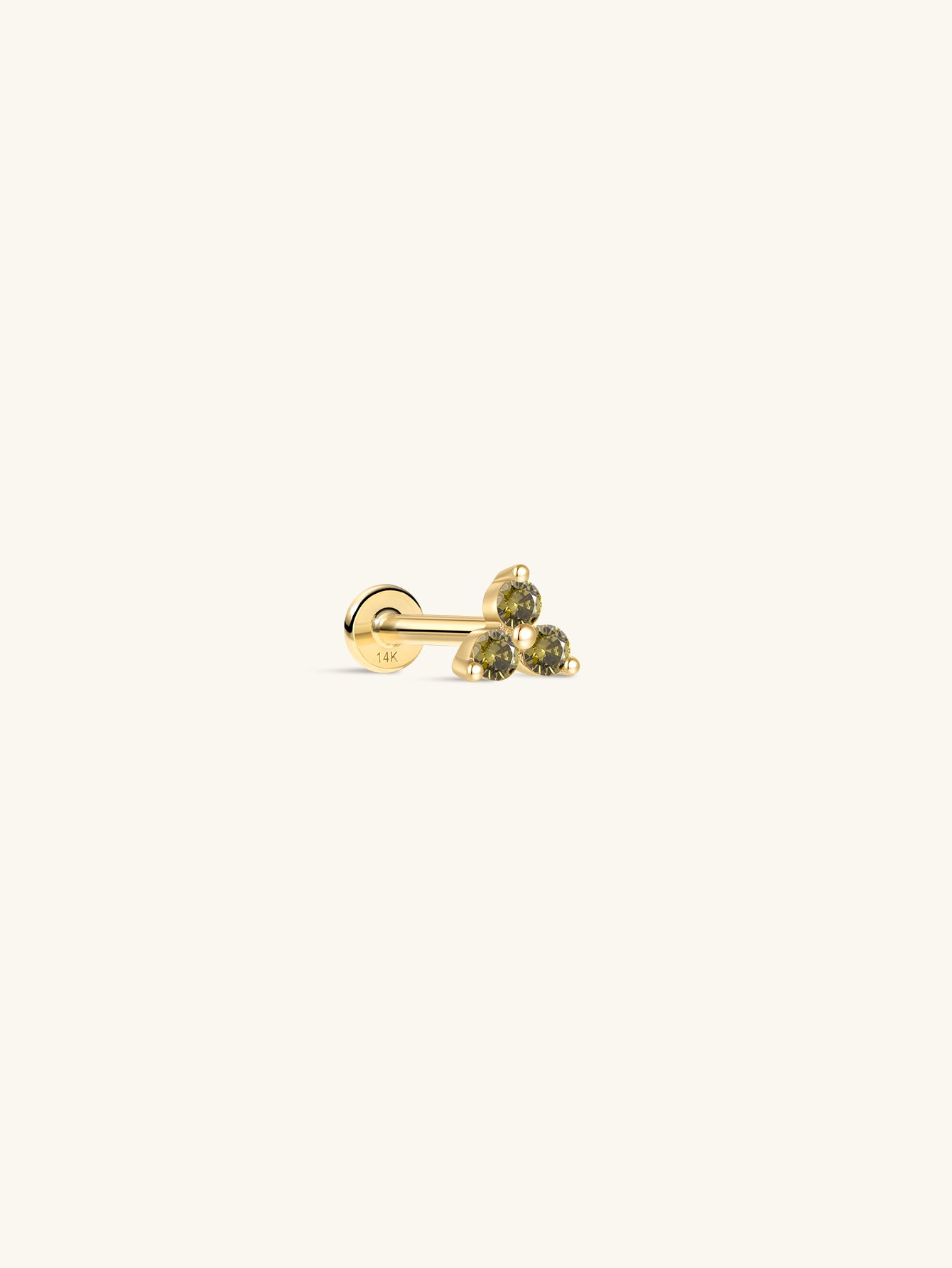 14K Solid Gold August Trinity Shiny Birthstone Stud