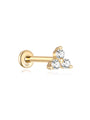 14K solid gold trinity stud piercing with three clear cubic zirconia stones on flatback post.