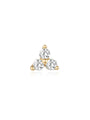 14K solid gold trinity stud piercing with three sparkling cubic zirconia stones on white background.
