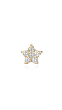 14K yellow gold star stud earring with five clear cubic zirconia stones, flat back post for ear piercings.