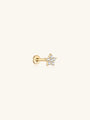 14K solid gold pentagram eternity ear piercing stud with cubic zirconia stones and flat back post.