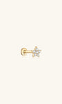 14K solid gold pentagram eternity ear piercing stud with cubic zirconia stones and flat back post.