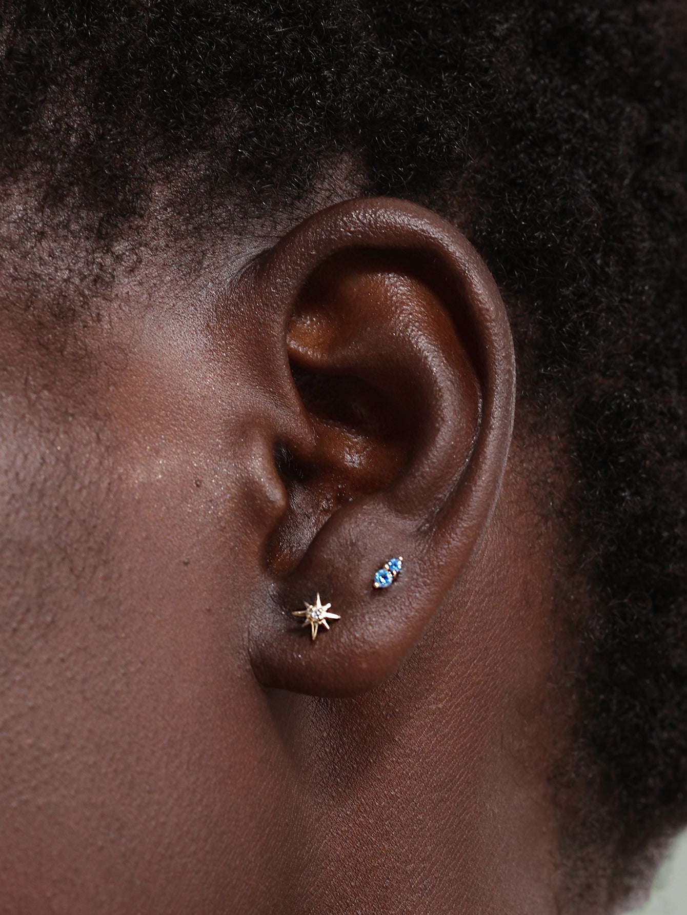 14K Solid Gold Sparkling Splicing Multicolor Ear Piercing Stud