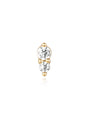 14K yellow gold stud, two clear CZ stones vertically stacked, gold bead accents, flatback post.