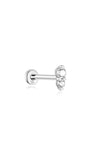 14K solid gold ear piercing stud with three clear CZ stones stacked vertically, flatback post. Product detail image.