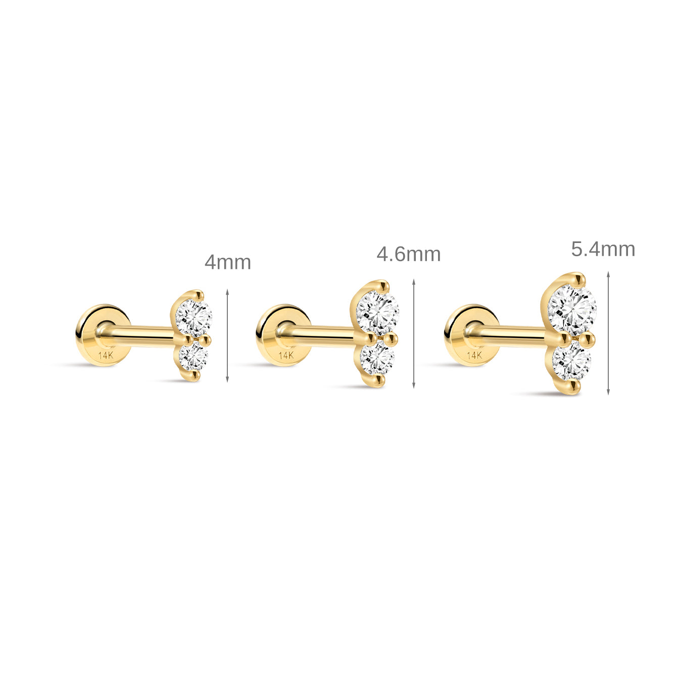 14K Solid Gold Sparkling Splicing Ear Piercing Stud