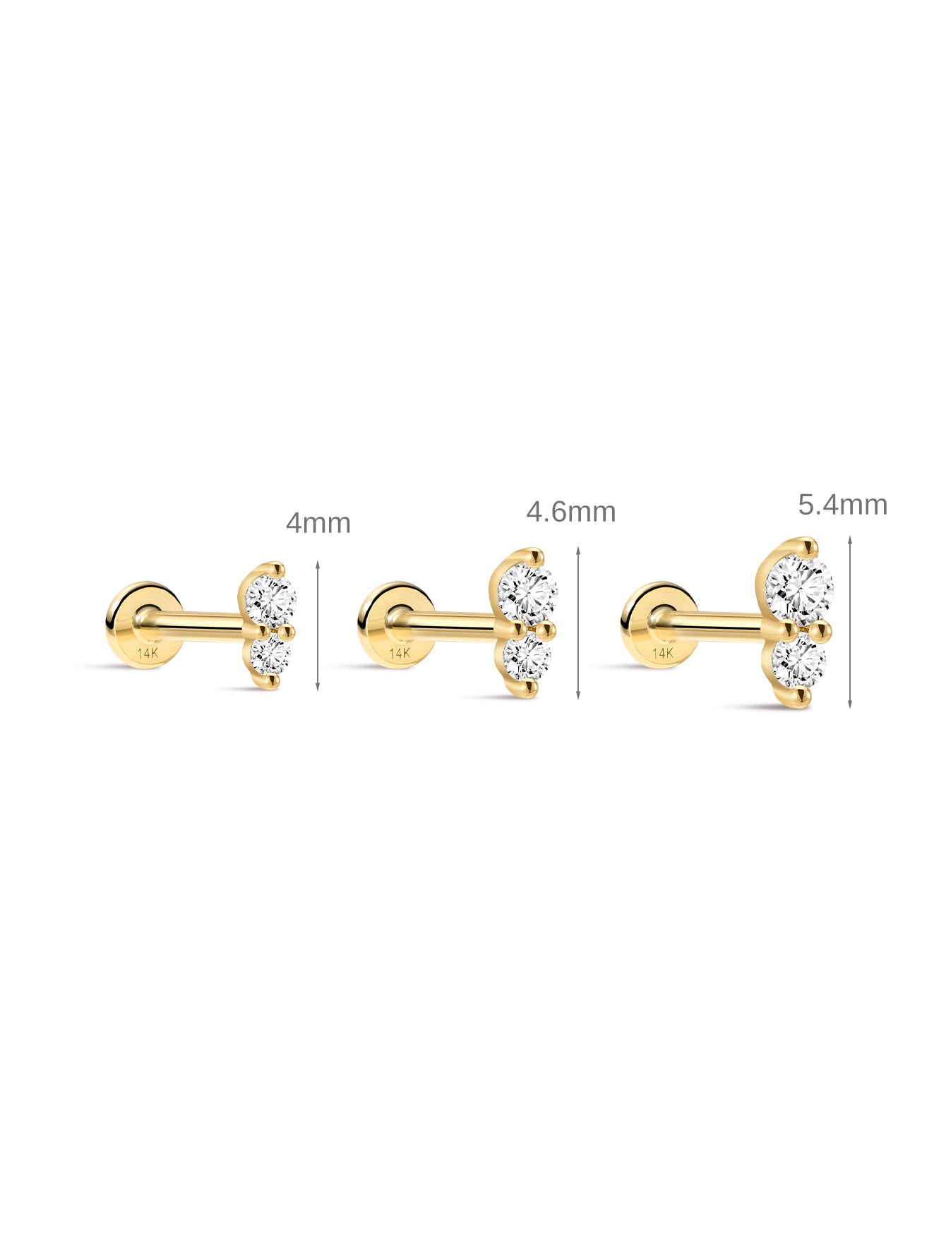 14K Solid Gold Sparkling Splicing Ear Piercing Stud
