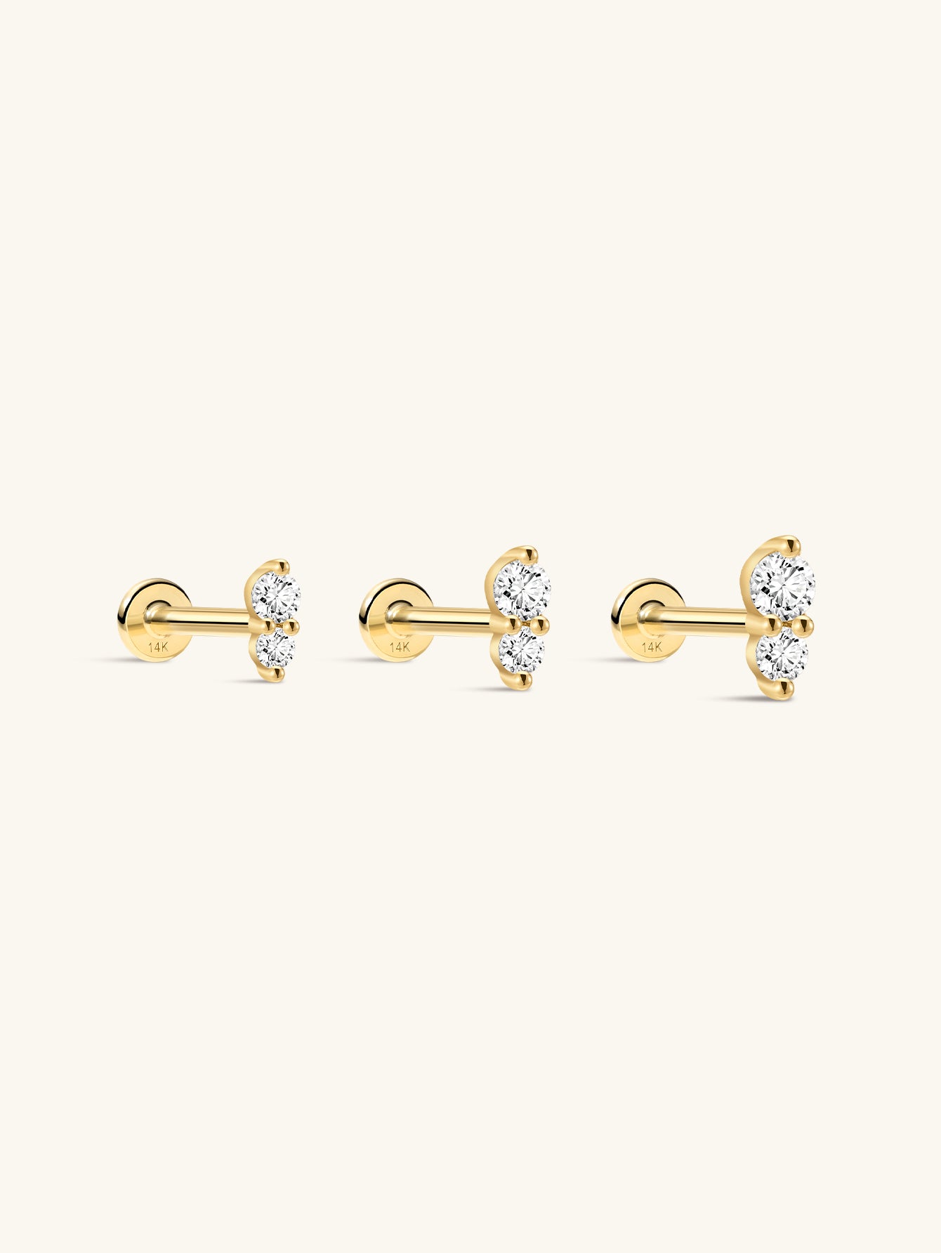 14K Solid Gold Sparkling Splicing Ear Piercing Stud