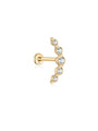 14K solid gold curved ear stud with five clear cubic zirconia gems, featuring a flat back closure.