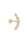 14K solid gold curved ear stud with five clear cubic zirconia gems, featuring a flat back closure.