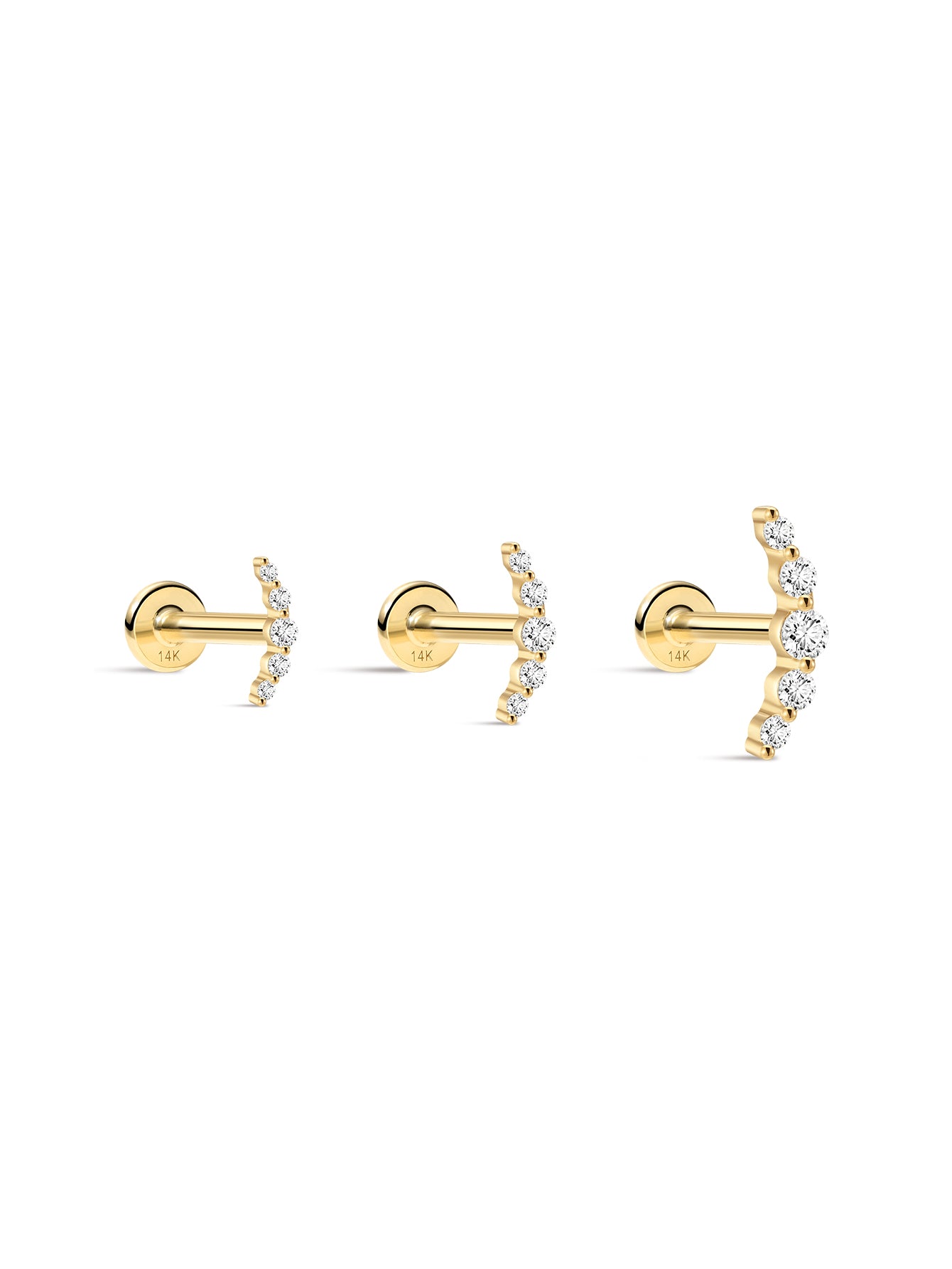 14K Solid Gold Pave Crescent Ear Piercing Stud