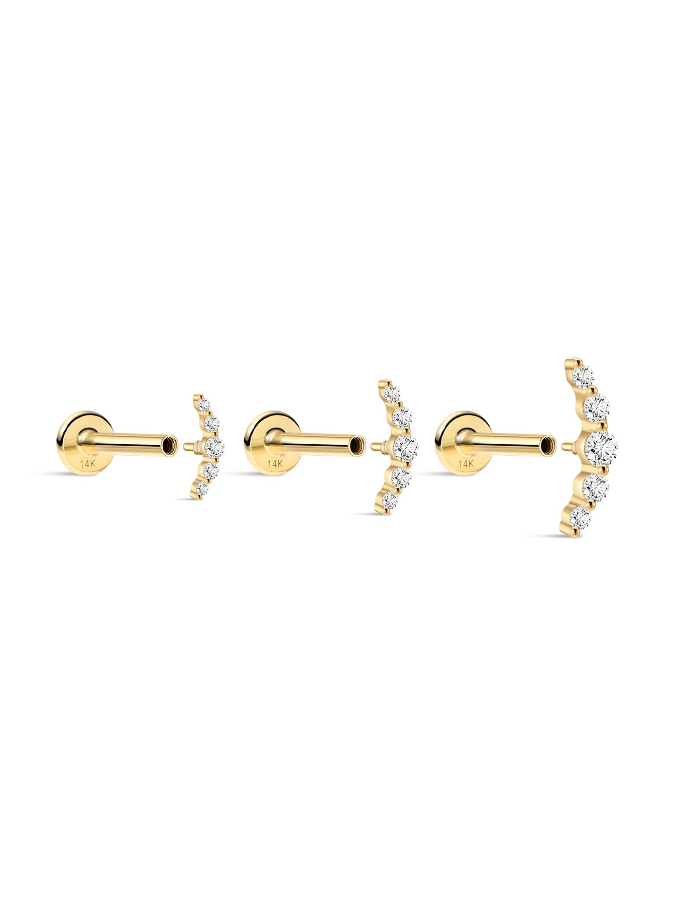 14K Solid Gold Pave Crescent Ear Piercing Stud