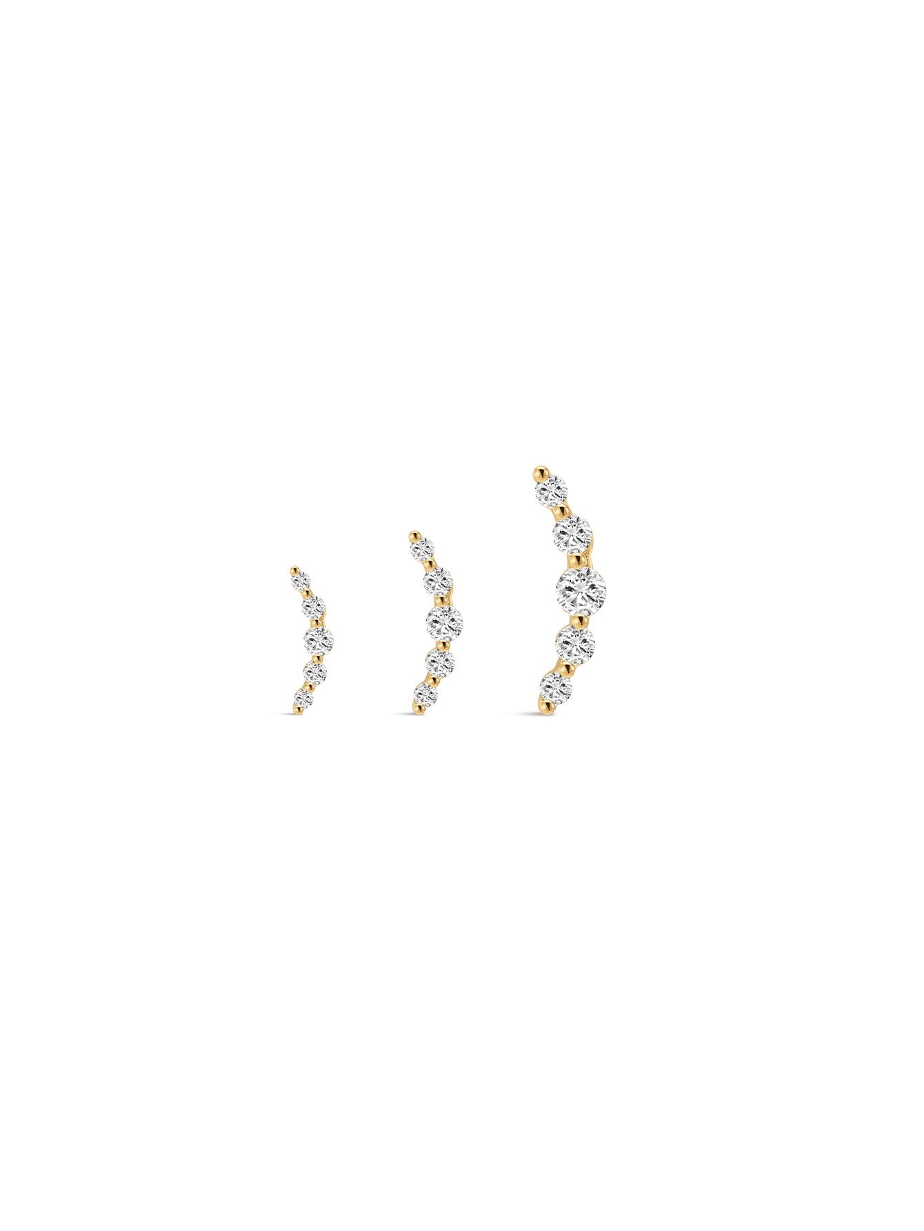 14K Solid Gold Pave Crescent Ear Piercing Stud