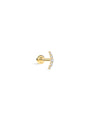 14K solid gold pave crescent moon ear piercing stud with five clear stones, flatback labret for product showcase.