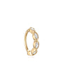 14K solid yellow gold hinged segment hoop ring with four marquise-cut cubic zirconia crystals. 18G, 8mm inner diameter.