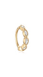14K solid yellow gold hinged segment hoop ring with four marquise-cut cubic zirconia crystals. 18G, 8mm inner diameter.