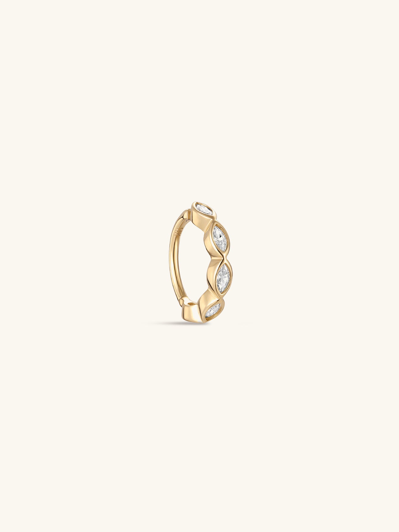 KOSINER 14K solid gold classic marquise bezel hoop featuring ultra shine AAAAA cubic zirconia crystal, waterproof, tarnish-proof, and hypoallergenic design.