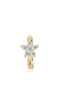 Orecchino a cerchio in oro massiccio 14K con disegno floreale e scintillanti pietre di zirconia cubica, diametro interno 6 mm, aspetto del prodotto.