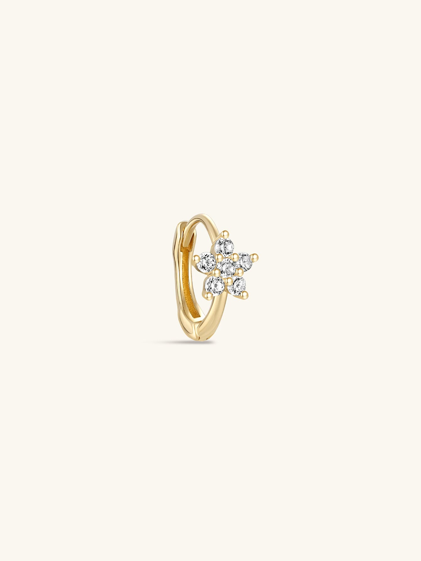 Orecchini a cerchio con zirconi a fiore in oro massiccio 14 carati 6 mm