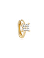 14K solid gold huggie hoop earring with blooming flower design and cubic zirconia, 6mm inner diameter.