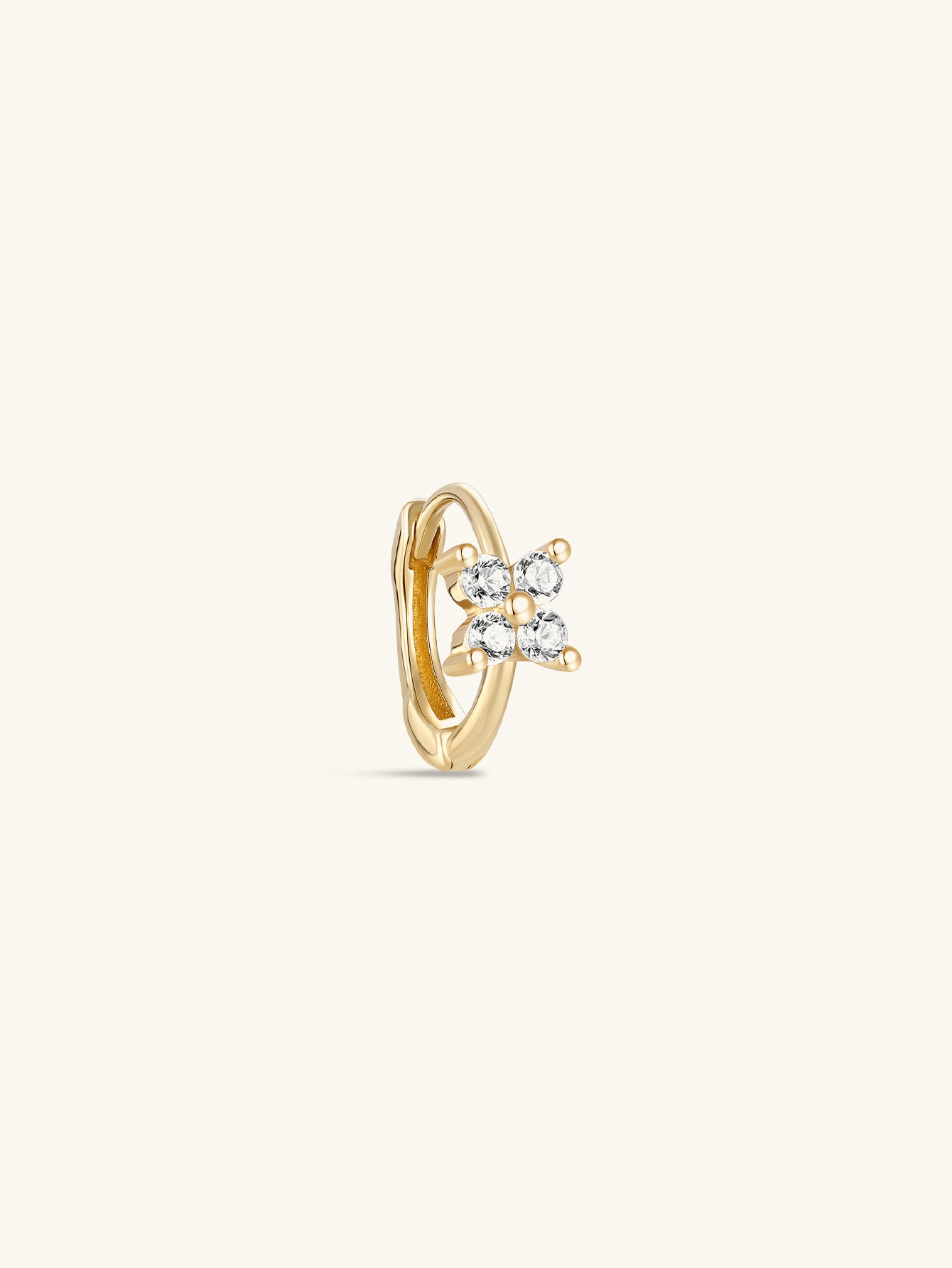 14K Solid Gold Blooming Flowers Huggie Hoop Earring 6mm