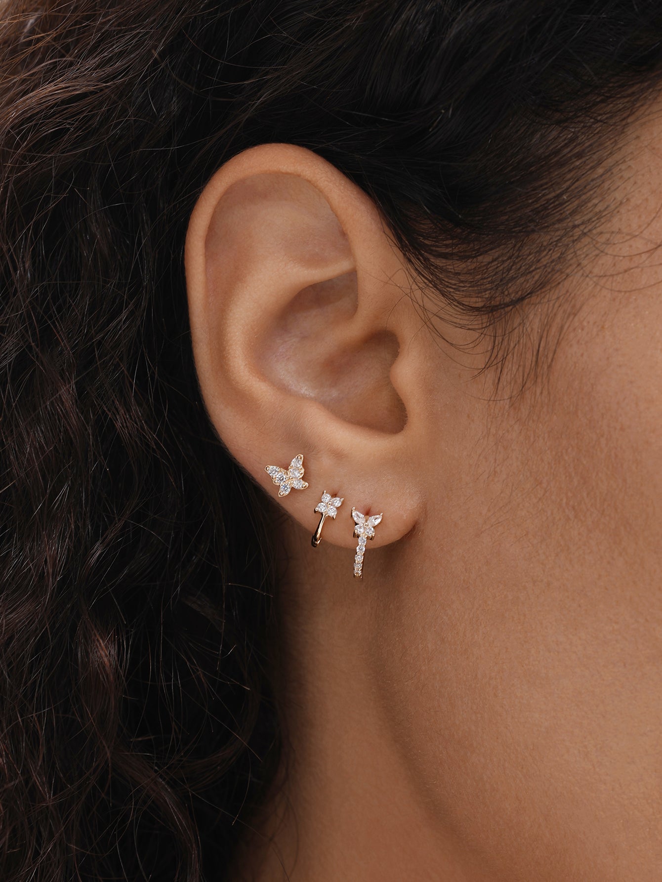 14K Solid Gold Butterfly Pave Zircon Hoop Earring