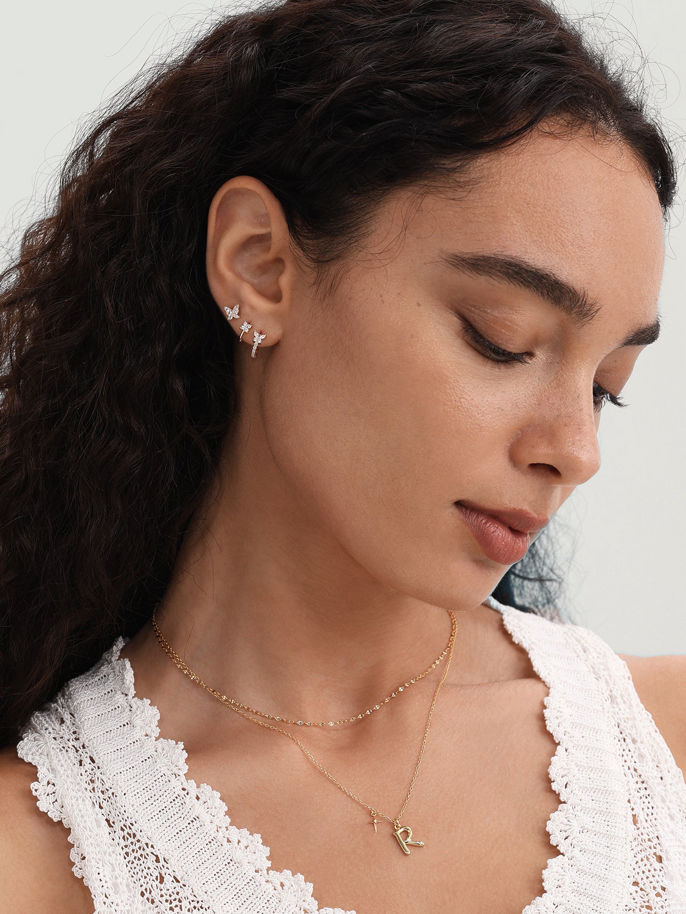 14K Solid Gold Butterfly Pave Zircon Ear Piercing Stud