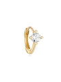 14K solid gold 6mm mini huggie hoop earring with prong-set AAAAA cubic zirconia. Product appearance.