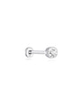 14K solid gold labret stud earring with bezel-set round cubic zirconia and flat back post, 18G.