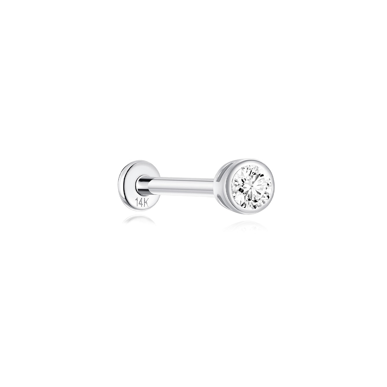 14K massief gouden labret oorknopjes met ronde zirkonia's en platte achterkant, 18G.