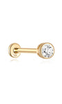 14K solid gold labret stud with round cubic zirconia, 18G, internally threaded flat back.