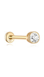14K solid gold labret stud with round cubic zirconia, 18G, internally threaded flat back.