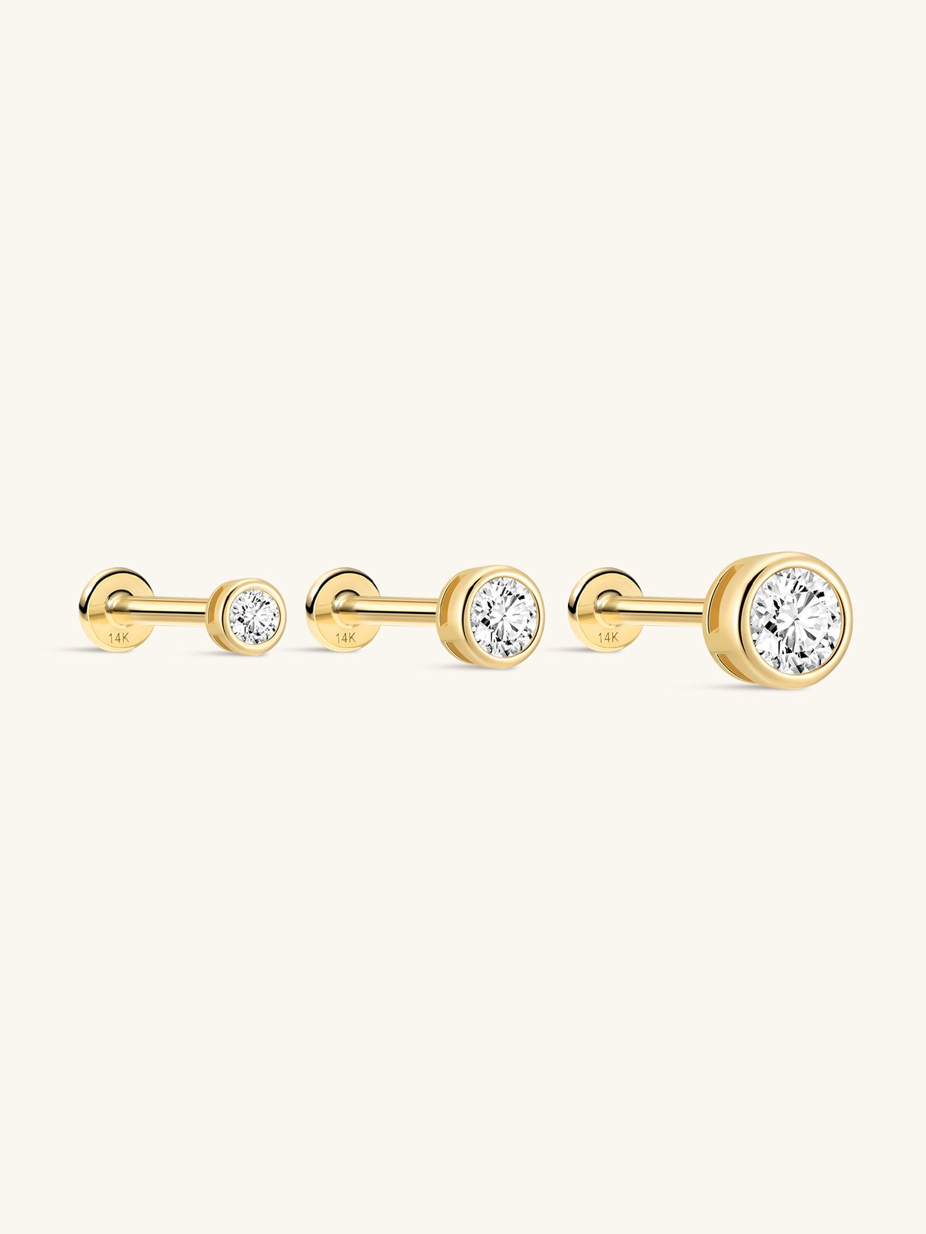 14K Solid Gold CZ Threaded Ear Piercing Stud